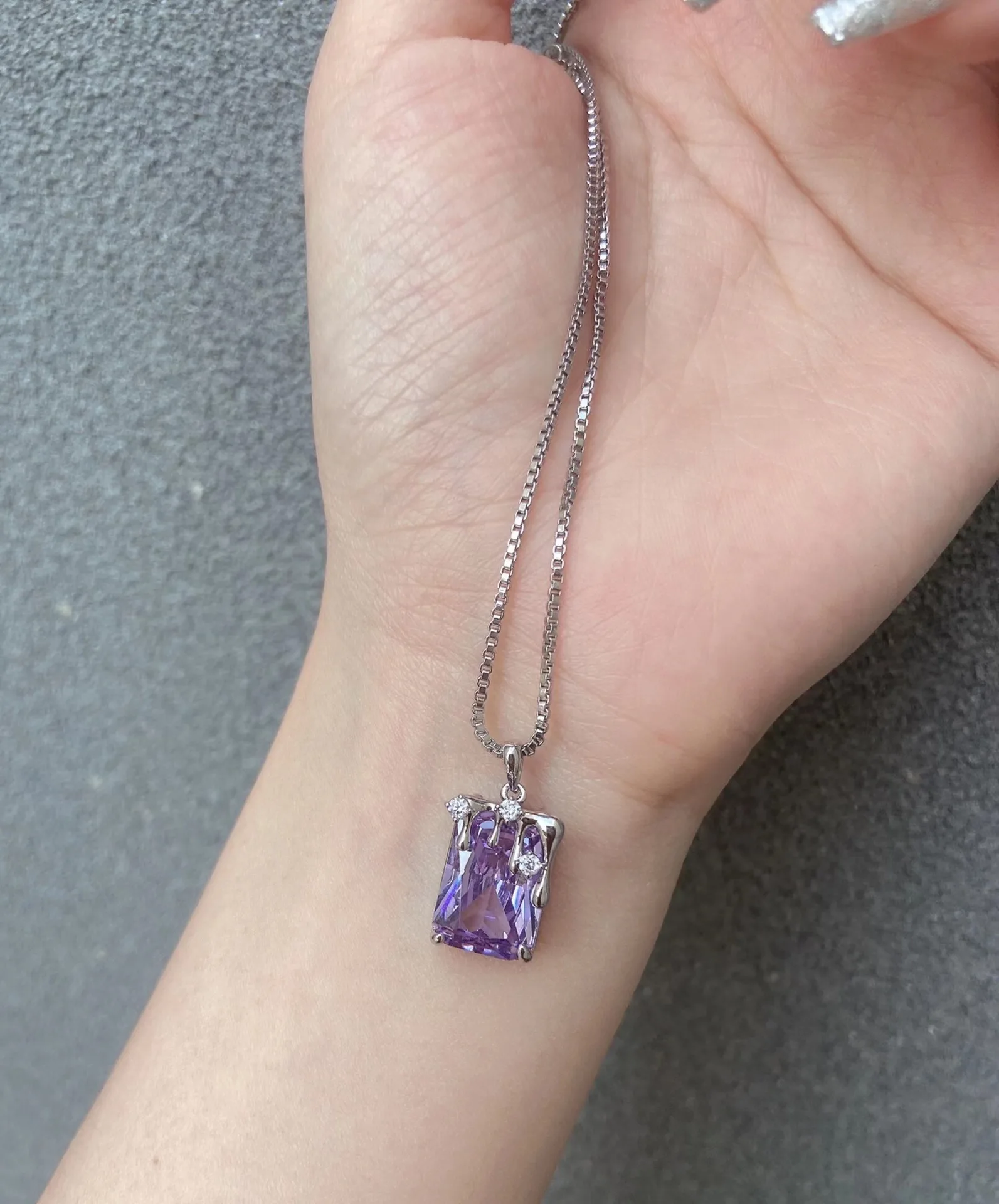 Silver 925 Candle Tears Cubic Pink Purple Zircon Gemstone Necklace Fashion Pendant  For women Birthday Party Gift Gemstone Chain