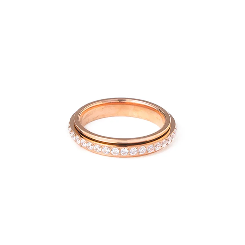 CARLIDANA Gold Plated Zircon Titanium Steel Spinning Fidget Ring