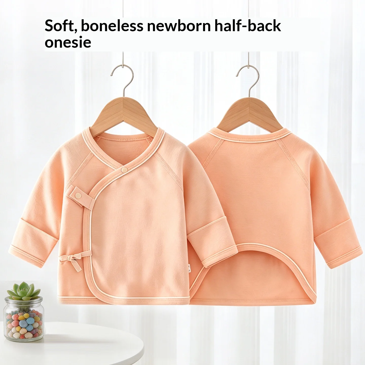 Maglietta intima per neonati con schiena scoperta, in cotone di classe A, morbida, con laccetti laterali, stile kimono, universale per tutte le stagioni, anti-sudore. - immagine 2