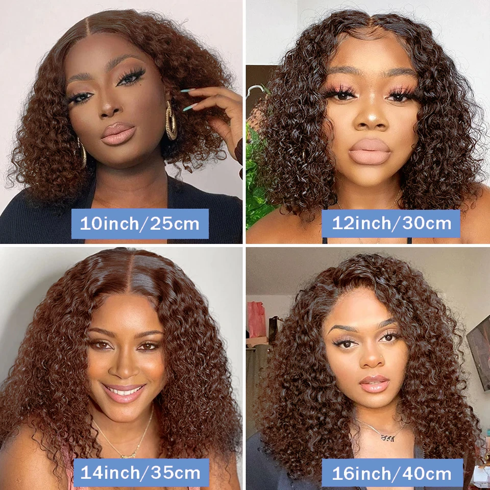 Chocolate Dark Brown Deep Wave 200% Density Short Bob Wigs Human Hair 13x4 Transparent Lace Frontal Wigs Human Hair