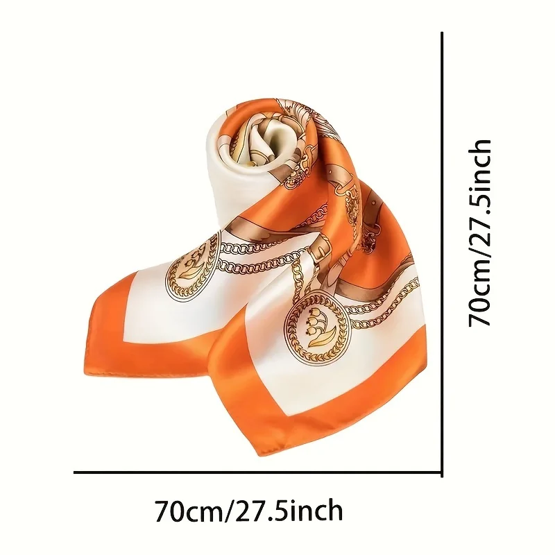 27.5" Chain Printed Square Scarf Elegant Thin Breathable Decorative Neck Scarf Orange Windproof Headscarf For Women 5