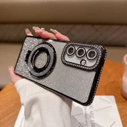 Luxury Magnetic Stand Shockproof Glitter Diamond Phone Case for Samsung A04S (Black)
