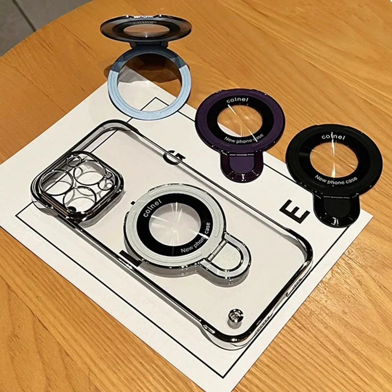 Sleek Borderless Magnetic Case with Folding Holder and Glass Camera Protector