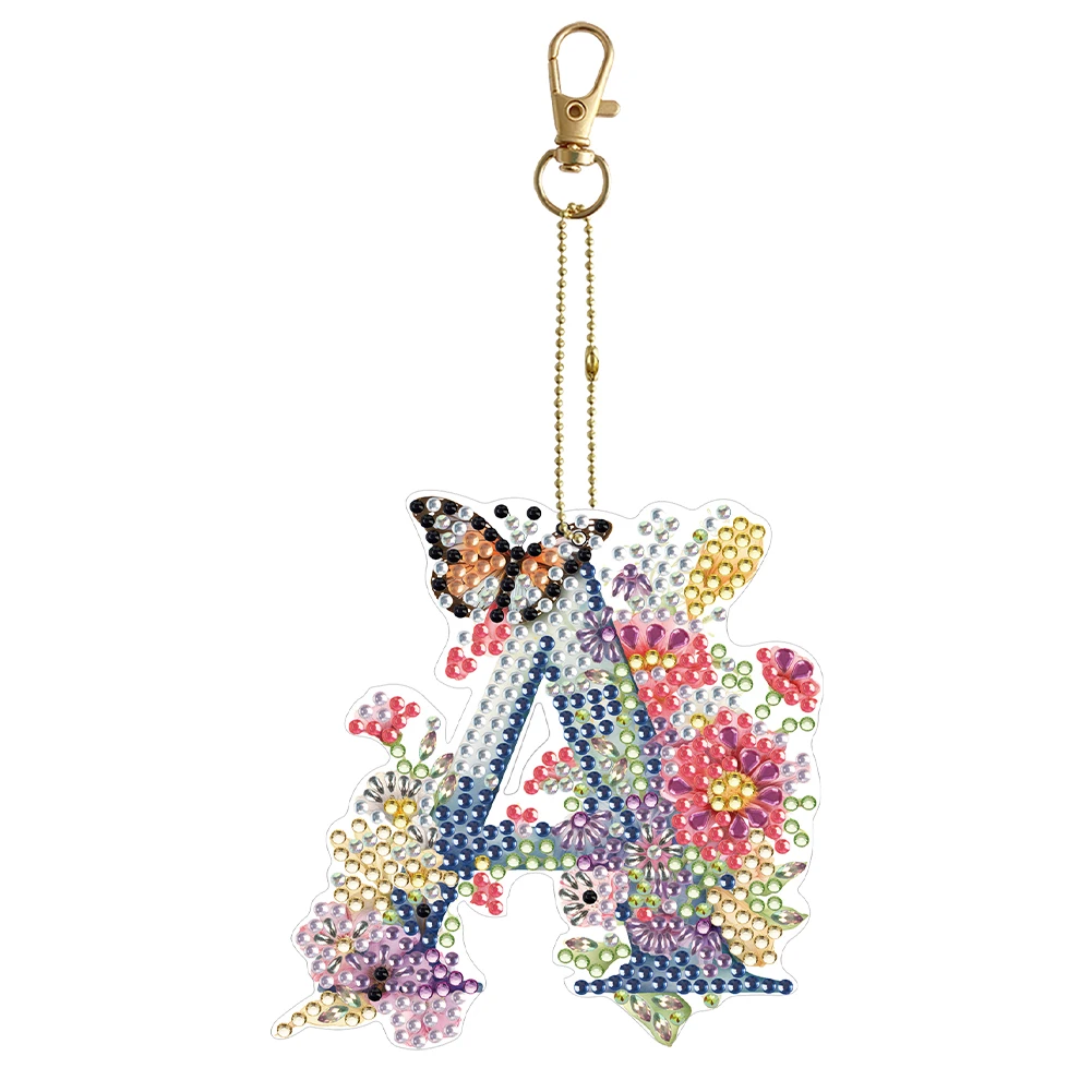 ERTGDS Kit De Porte-clés à Faire Soi-même Avec Lettres L'alphabet Pour Adultes Et Enfants, 26 En Diamant Décoration Sac Cadeau Artisanal, Acrylique Strass Résine