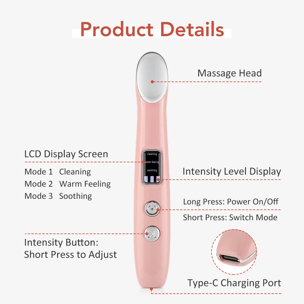 New Eye Lifting Beauty Massage Wand Rechargeable Hot Compress Vibration Massager