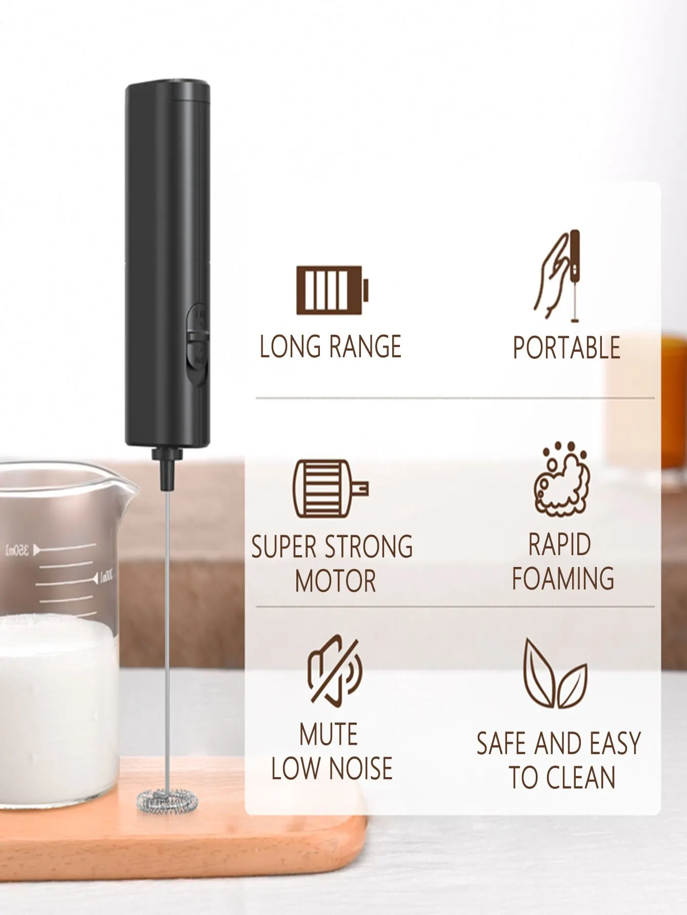 handheld milk frother wand battery operated