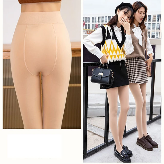 Collants térmicos forrado velo para mulheres, meia-calça para inverno,  leggings quentes, meia-calça, calcinha, meias de efeito preto, meia térmica  - AliExpress