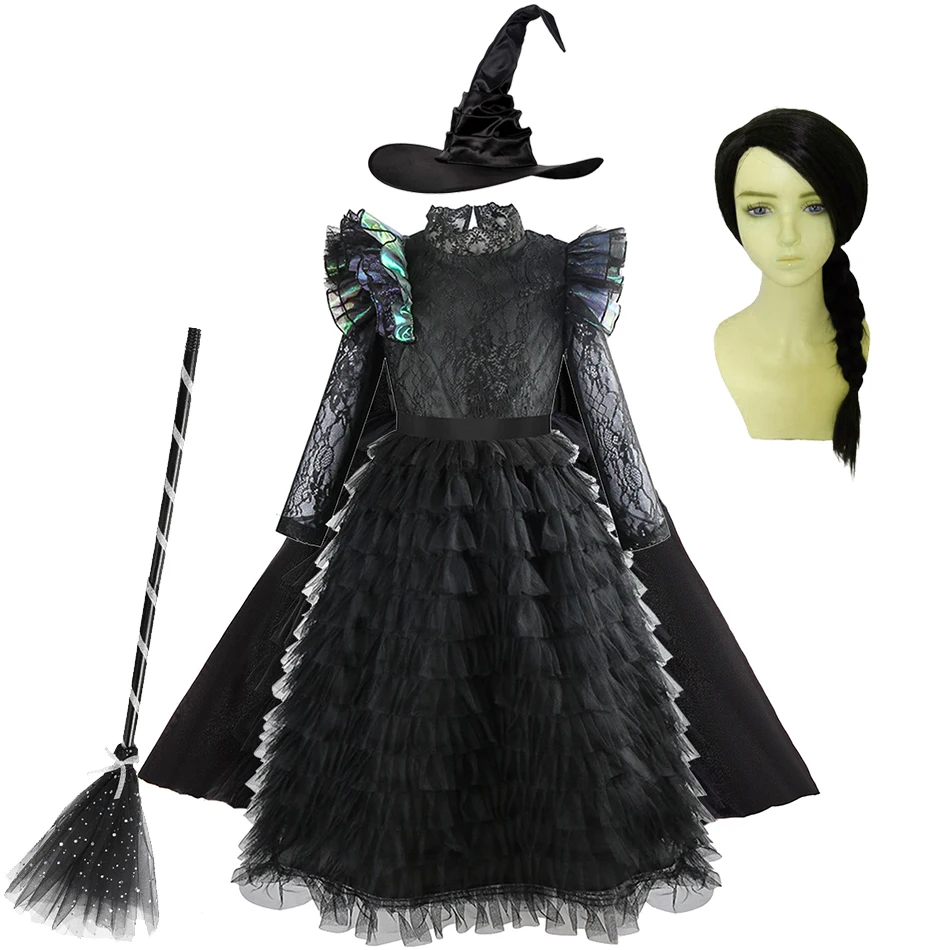 Disfraz De Bruja Para Niña | Incluye Falda Tutú, Sombrero Y Escoba | Talla M (cintura 25 Cm), Ajustable | Poliéster, Para Halloween, Carnaval, Fiestas