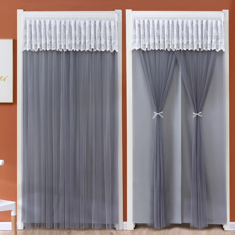 Dual-purpose curtain header in heather gray