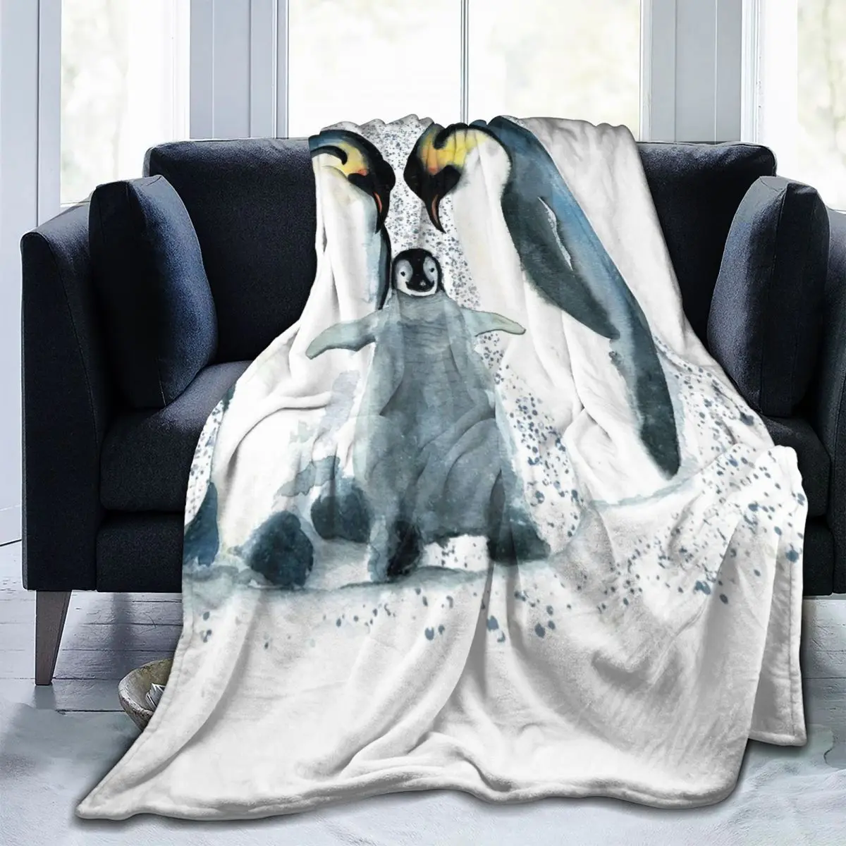 

Cute Penguin Family Blankets Cartoon Animal Flannel Funny Breathable Throw Blankets for Home Restaurant Summer