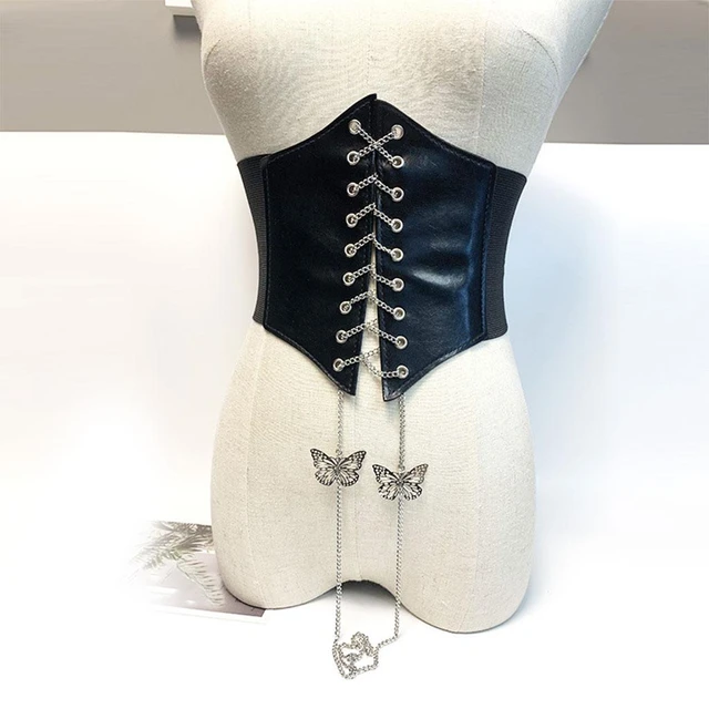 Chain Tied Waistband Corset Gothic Waspie Girdle Leather - AliExpress