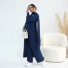 Dubai Eid Djellaba 2 Piece Muslim Set for Women Split Long Shirt Dress Wide Leg Pants Ramadan Arab Robe Kaftan Musulmane Outfits
