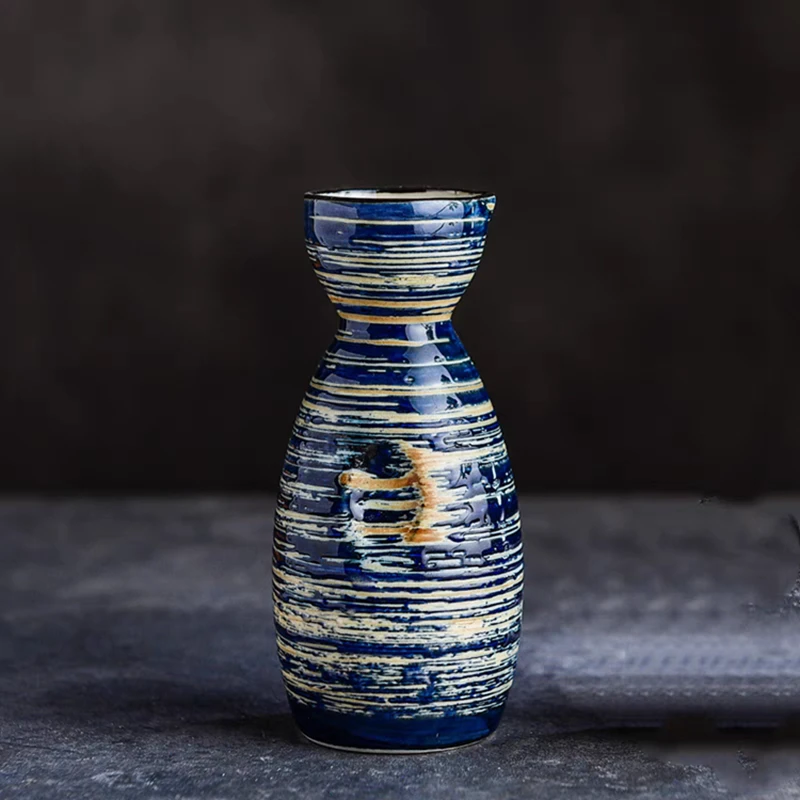 Ceramic Sake Set Blue Porcelain Saki Set with 1 Sake Carafe 4 Sake Cups 150ml