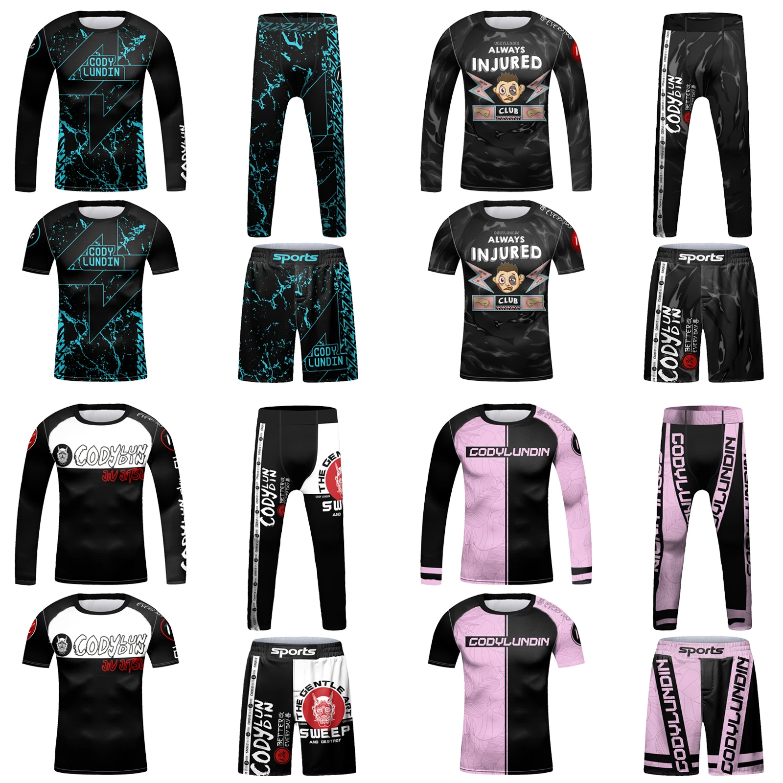 

Cody Lundin Chidren Sports Suits Bjj Rash Guard Compression Boxing Jersey + Muay Thai Shorts MMA Trunks Kids Jiu Jitsu 4Pcs/Sets