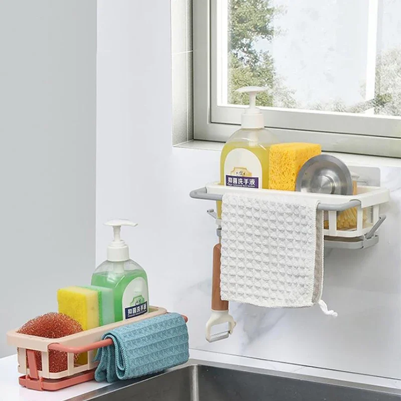 

Dishcloth Towel Rack Wall Mounted Storage Basket Shelf Kitchen Sponge Holder Kitchen Organizer Dish Drainer Soap Rack Sink Tray