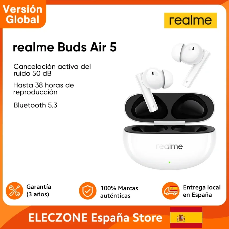 Versión Global realme Buds Air 5 TWS Auricular 50dB Cancelación Activa de Ruido Hasta 38 Horas de Reproducción Bluetooth 5.3 IPX5