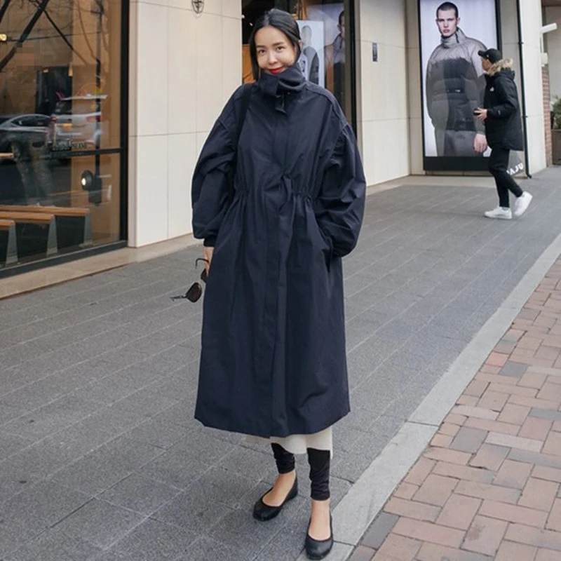 

Ветровка Женская приталенная с воротником-стойкой, однотонное пальто с карманами, модная ветровка в Корейском стиле для отдыха, весна-осень