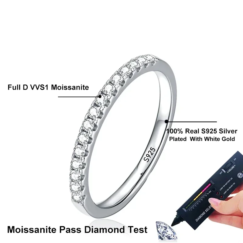 NeeTim Moissanite Ring 925 Sterling Silver with White Gold Plated Lab Diamond Eternity Band Engagement Wedding Rings for Women 5