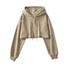 Sexy Short Hooded Sweatshirts Women Fashion Solid Color Long Sleeve Crop Tops Korean Streetwear Pullover Hoodies Female 5
