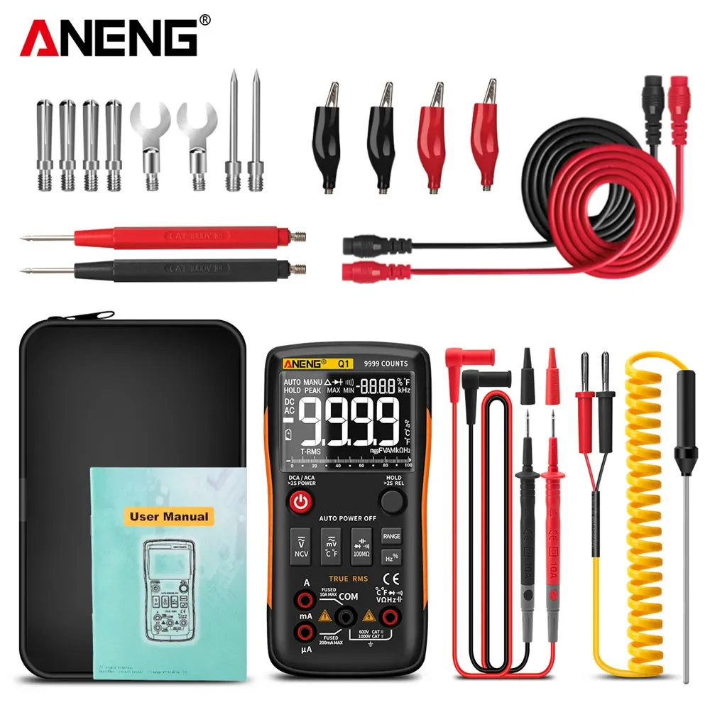 ANENG Q1 디지털 멀티미터 9999 아날로그 테스터, True RMS 전문 멀티메트로 DIY 트랜지스터 캐패시터 NCV 테스터, Lcr 계량기