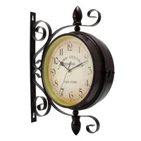 Antique-Look Wall Hanging Double Sided Clock Retro Station Clock Round Chandelier Scroll Wall Mount Home Decor Wall Clock 8 inch 1