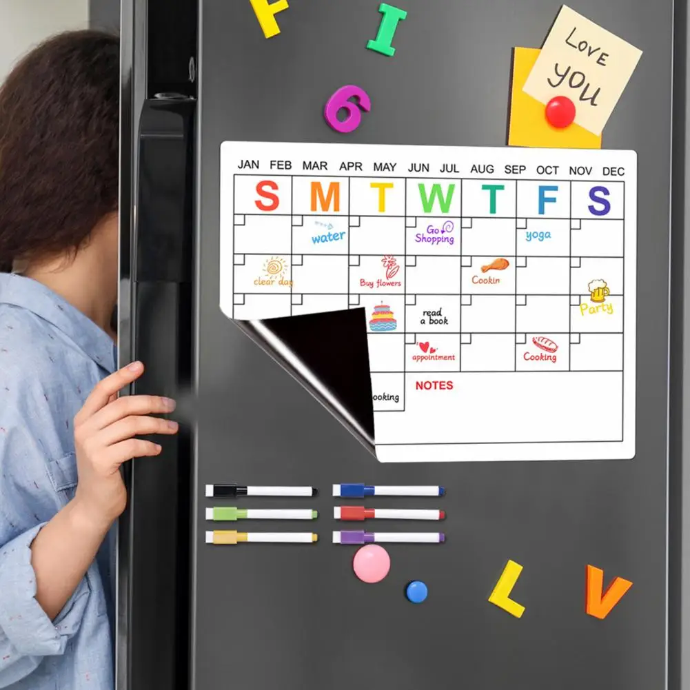 1 Set Magnetic Message Board Refrigerator Magnet Erasable Writing Surface Weekly Planner for Home Kitchen Office School Supplies