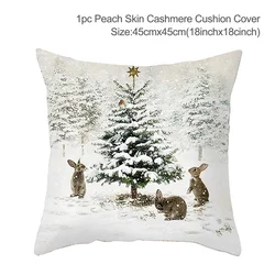 Festive Elk Christmas Decorative Cushion Cover - Peach Skin Pillowcase (3)