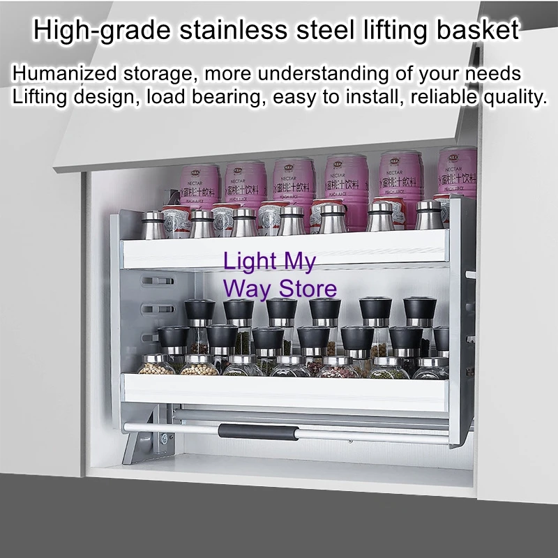 Lifting basket kitchen pull-down cabinet storage rack stainless steel aluminum alloy basket storage rack hanging cabinet