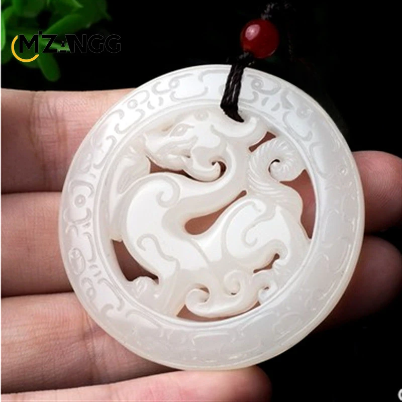 Jasper pendant necklace Natural Hetian Jasper Retro Dragon Jades Pendant Genuine Fine Carved Hollow Dragon Men & Women Pendant Necklace Holiday Gift