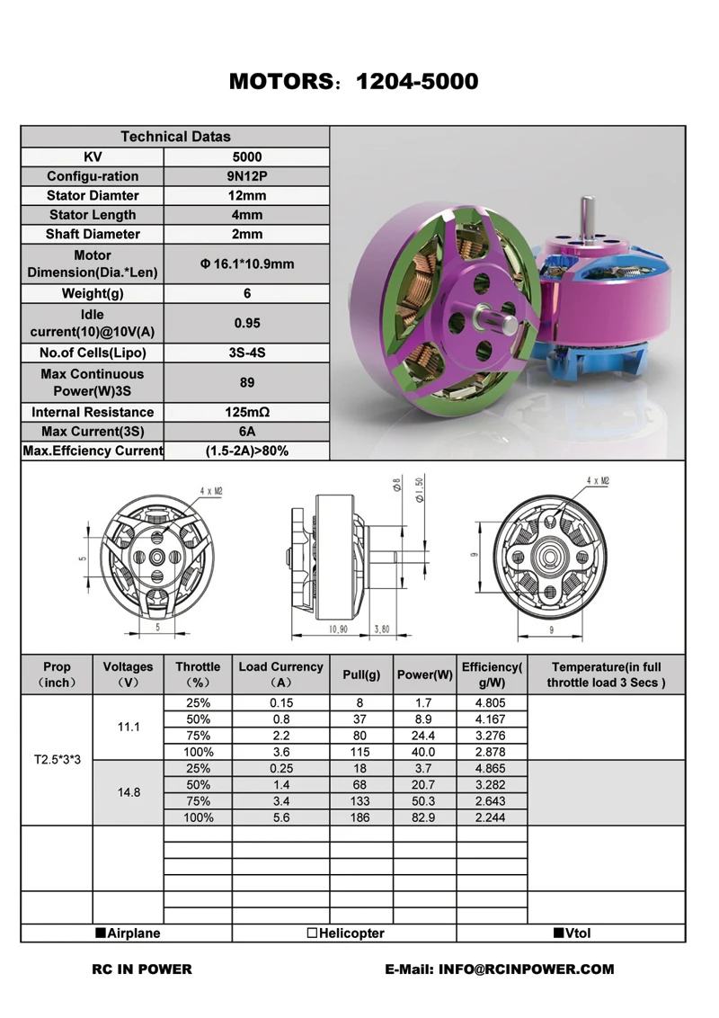 4PCS NEW RCinpower GTS 1204 V2 5000KV mini Brushless Motor 1.5mm 3-4S 6g indoor mini motor RC Multicoptor FPV Drone 3