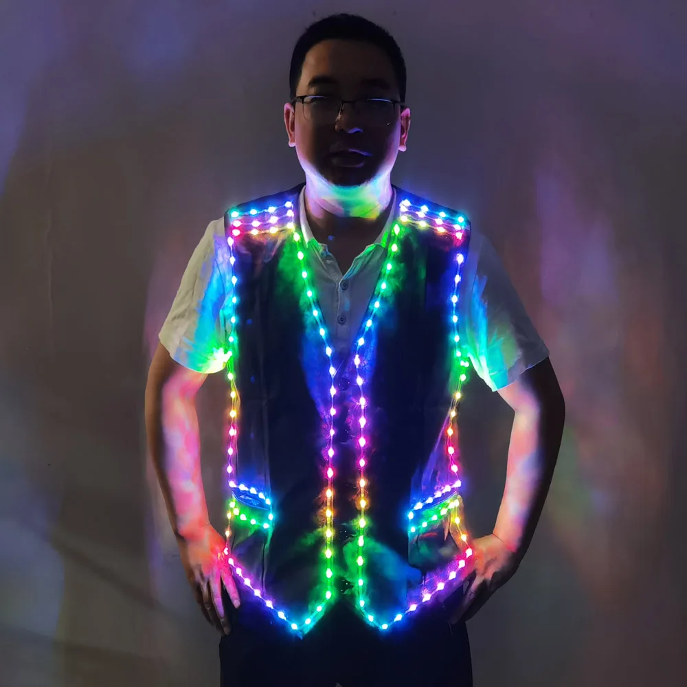 다채로운 Led 빛나는 조끼 볼룸 의상 재킷 DJ 가수 댄서 공연자 무대 착용 웨이터 옷