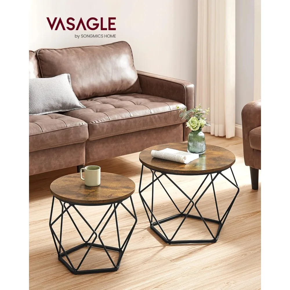 Set of 2, Round Coffee Table with Steel Frame, Side End for Living Room, Bedroom, Café Tables 2