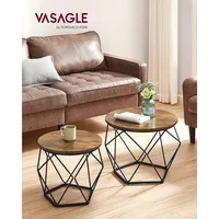 Set of 2, Round Coffee Table with Steel Frame, Side End for Living Room, Bedroom, Café Tables 2