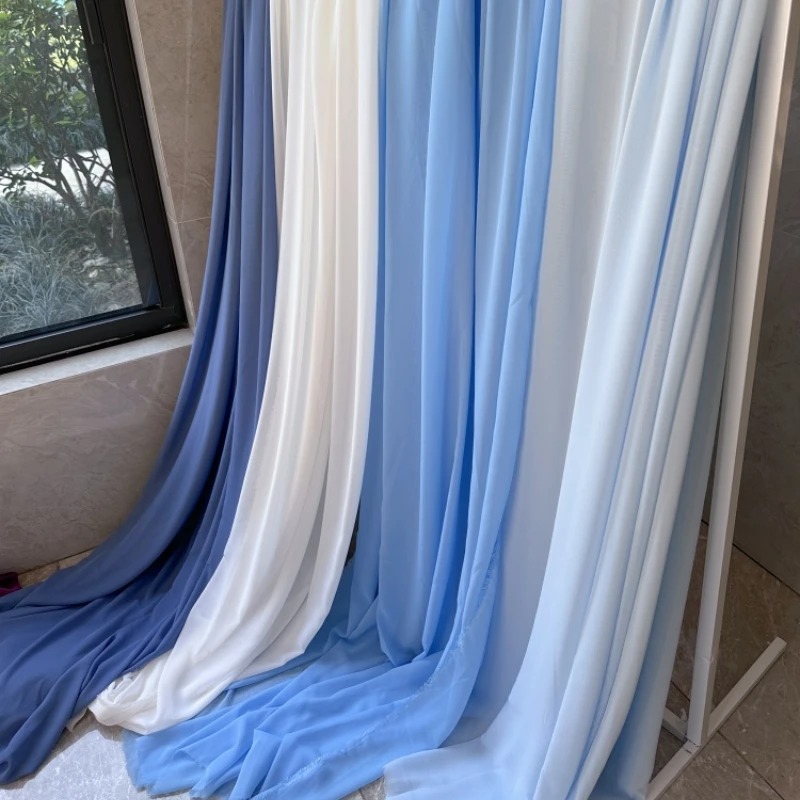 1/3/5/10Meter Micro Transparent Chiffon Dress Wedding Gauze Mantle Wedding Festival Party Scene Arrangement Mesh Blue Series