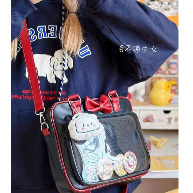 JIAERDI Japanese Style Lolita Itabag Women Sweet Cute Bow Pu Leather Pain Bag Purse Ladies JK Uniform Shoulder Bags Aesthetic