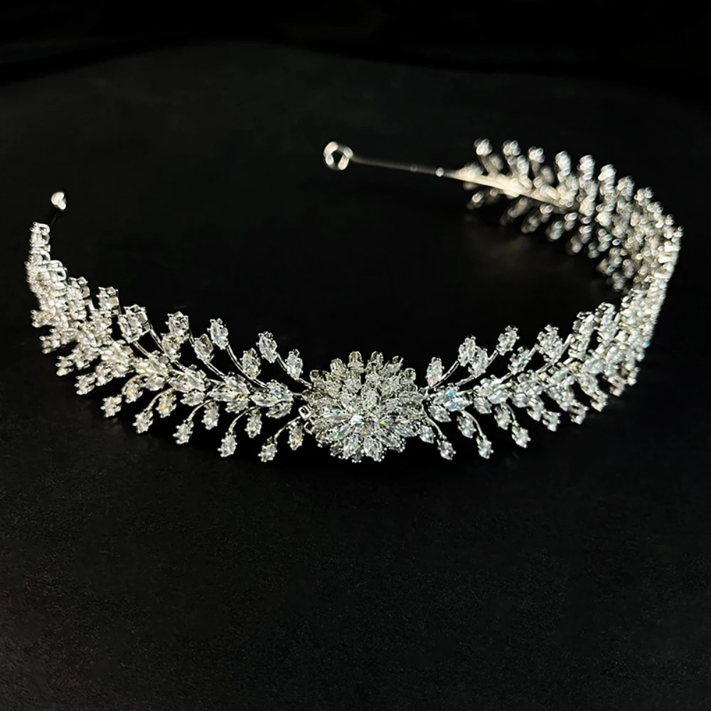 

Luxury Zircon Wedding Crown Baroque Bridal Tiara Flower Bride Headband Jewelry Rhinestone Women Hair Accessories Headdress