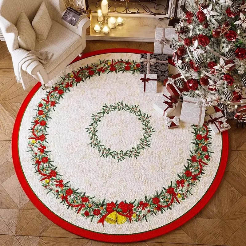 Round Scottish Living Room Carpet Elk Christmas Tree Bedroom Soft Rug Holiday Surprise Gift Colorful Plaid Mat 러그 Ковер Alfombra
