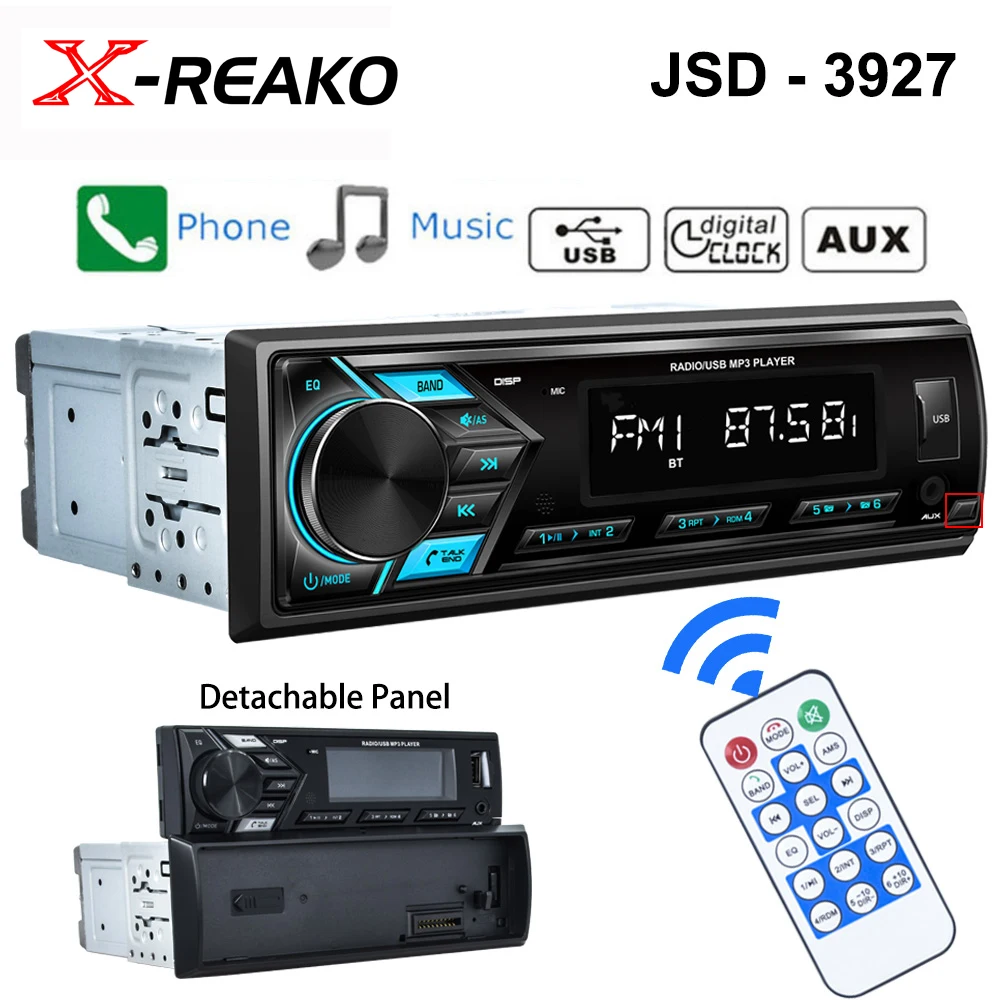 XREAKOCarMP3PlayerdetachablepanelFMRadioTunerAUXInput7