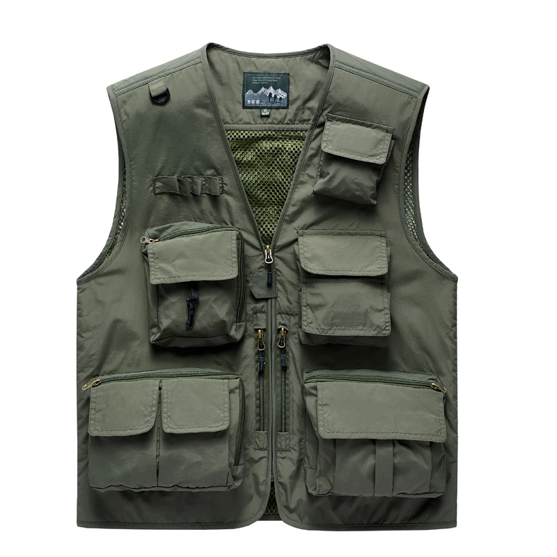 Summer Men's Vest Multi-Pocket Thin Trend Mesh Breathable Detachable Waistcoat Outdoor Mountaineering Fishing Casual Vest Male