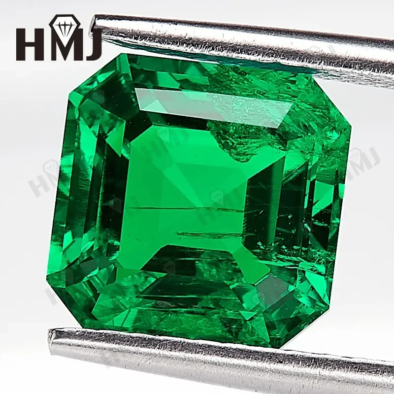 Hydrothermal Lab Grown Colombia Emeralds Square Asscher Hand Cutting with Cracks Inclusions Inside Selectable AGL Certificate