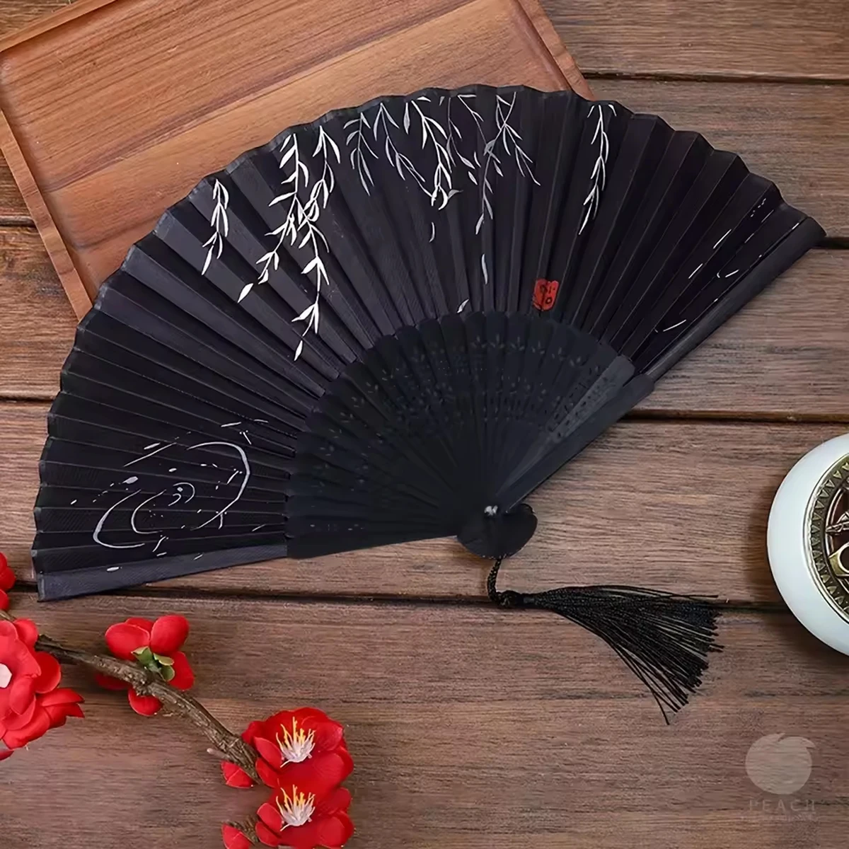 1pc Chinese style black vintage hand fan folding fan Chinese dance party folding fan