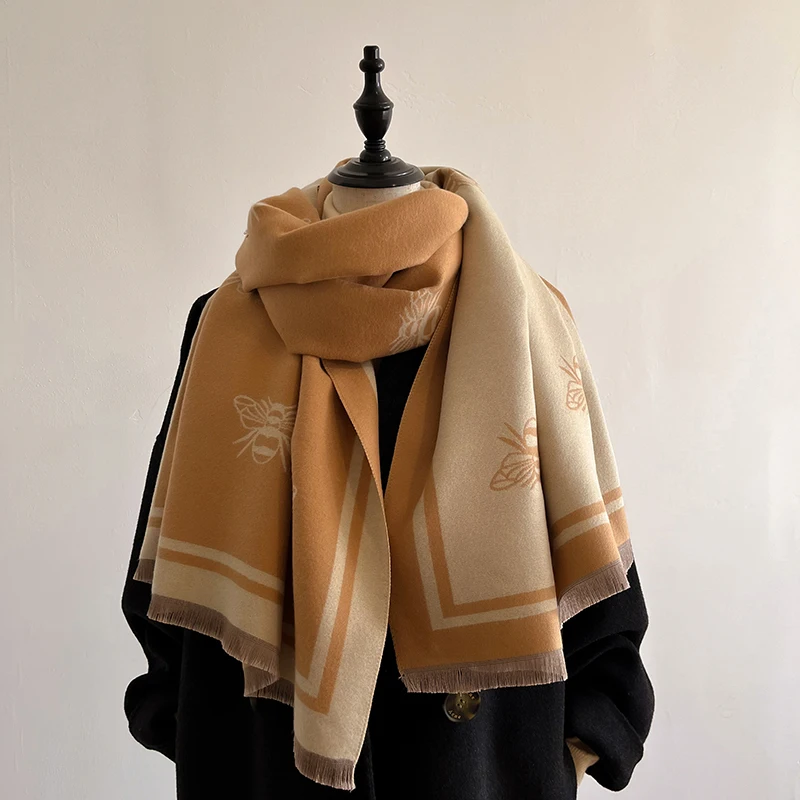 Nuovo inverno cashmere donna temperamento di fascia alta corto pony caldo bavaglino sciarpa stampata fronte-retro per due scopi_voghion.com