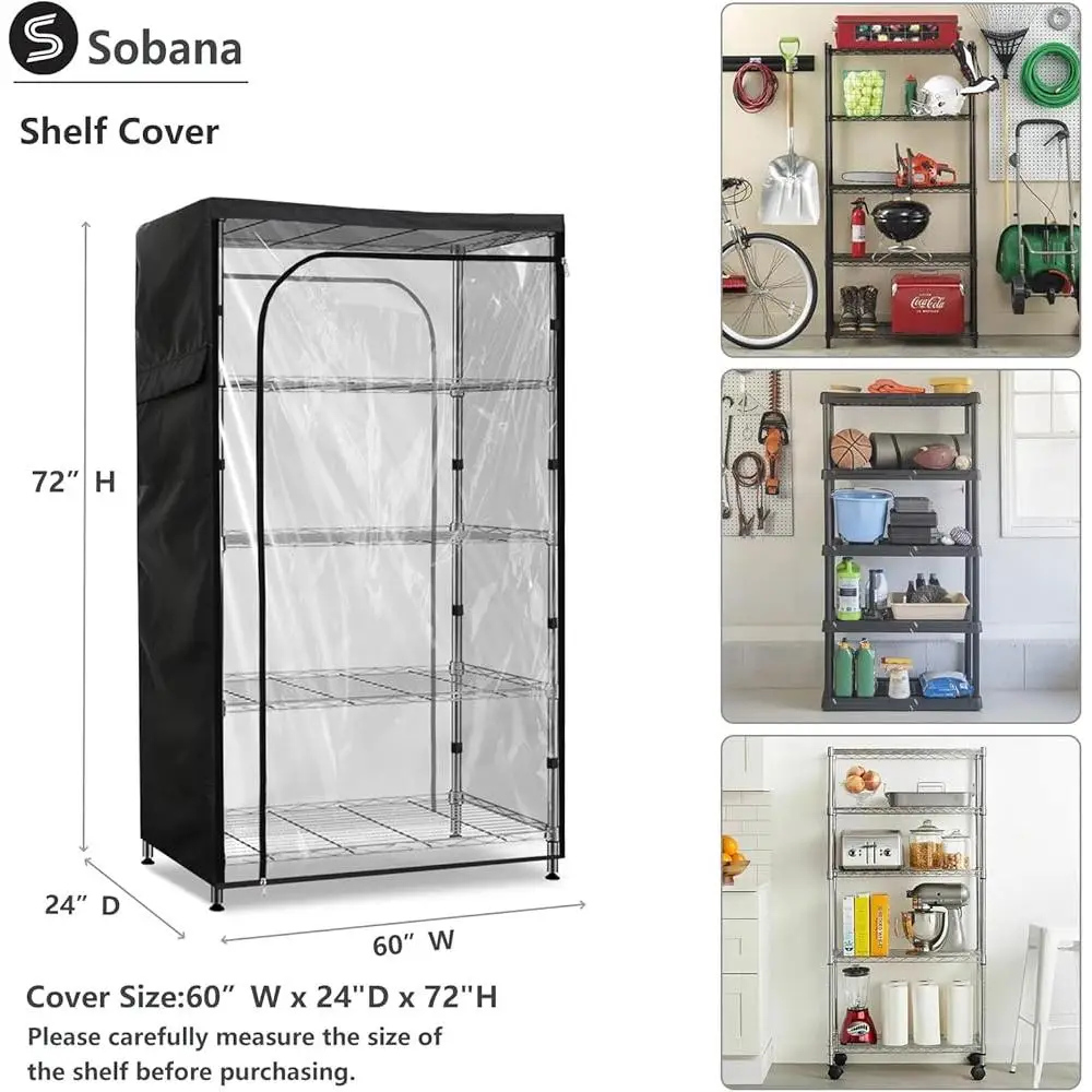 Waterproof Shelving Rack Cover Dustproof Storage Unit Clear Front Zippered Protector Heavy Duty 600D Shelving Cover with Side 4