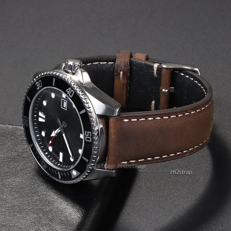 Vintage Genuine Leather Watch Band - Sport Brown Strap with Quick Release Bracelet