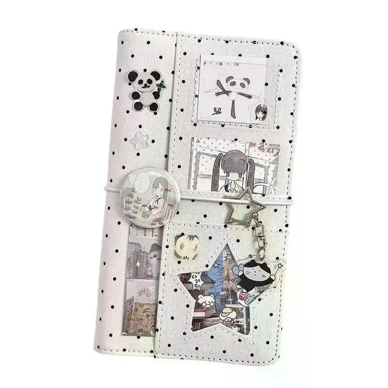 A6 폴카 도트 천 바인더 노트 6홀 루즈리프 휴대용 DIY 스크랩북 저널 멀티 포켓 포토 앨범 플래너 학교 선물