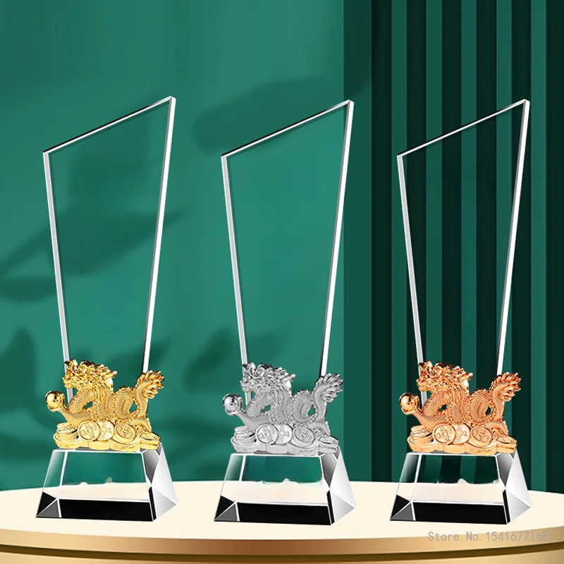 Customized High-end Metal Dragon Crystal Trophy, Souvenir Crafts Home Decor Outstanding Employees Commemorative Award Medal, 1Pc
