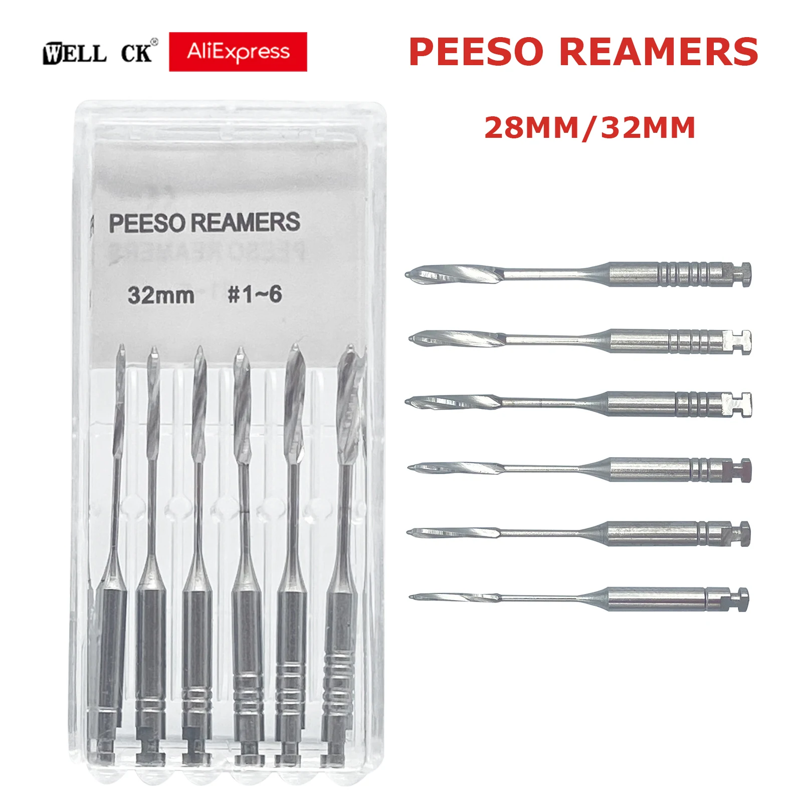 

1 Pack(6pcs) Dental Peeso Reamer 28mm 32mm Endodontic Reamers Drill Burs Peeso Reamers Endo files largo Dentist Materials