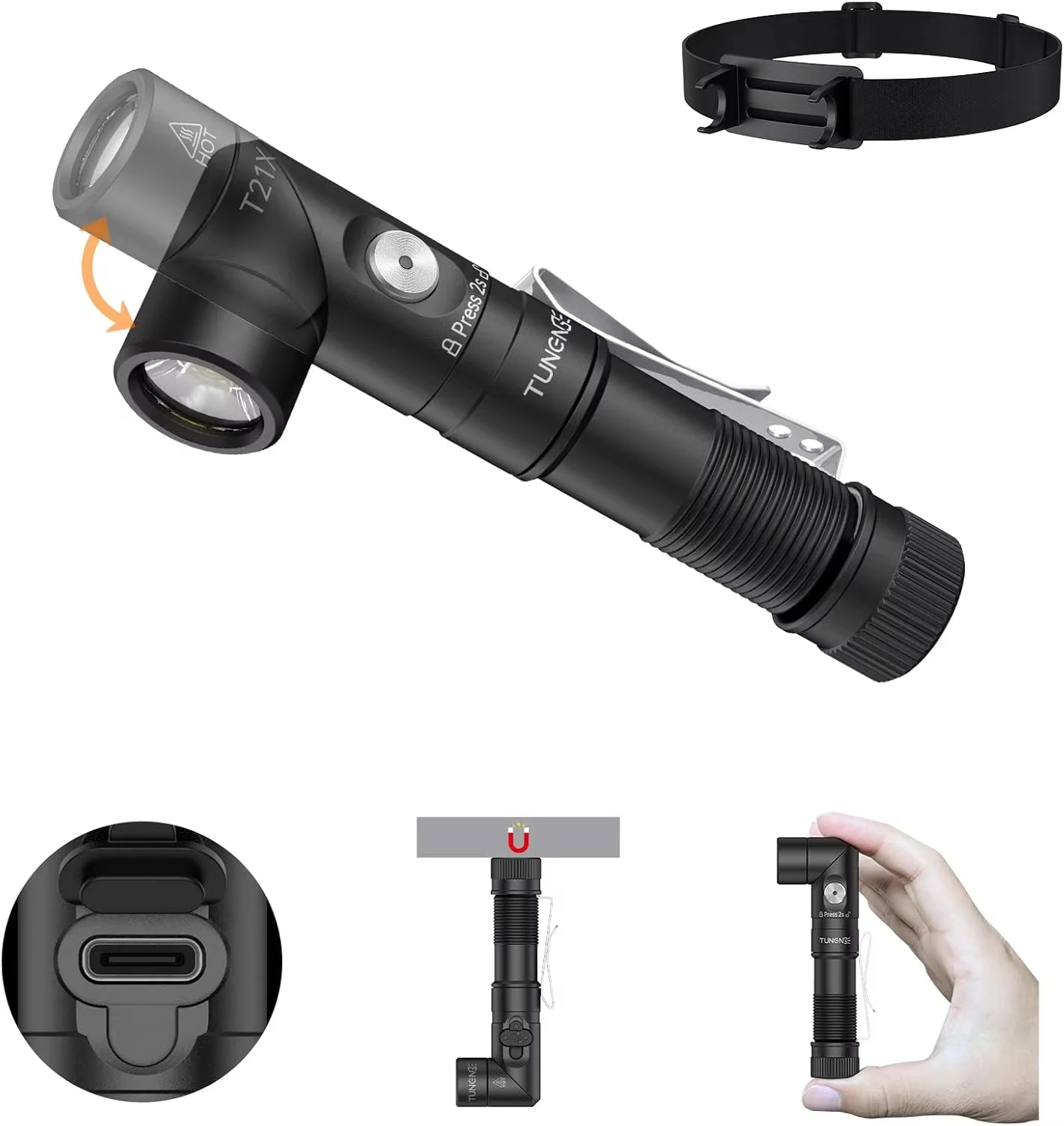 TUNENGE T21X 90 Degree Headlamp Flashlight USB C Rechargeable AA Flashlight LED with Headband Kit For Hiking Camping Emergency led flashlight led flashlights camping light led torch light