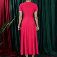 Women's Large Size Dresses Casual Fashion Elegant Matching Dress Simple Solid Round Neck Short Sleeve Pocket Big Swing Dress 6XL - Image 5