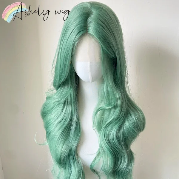 Ashely Green Body Wave Lace Front Wig 26inch 13*4 Synthetic Lace Front Wig for Women Long Curly Hair Wigs for Cosplay  통가발